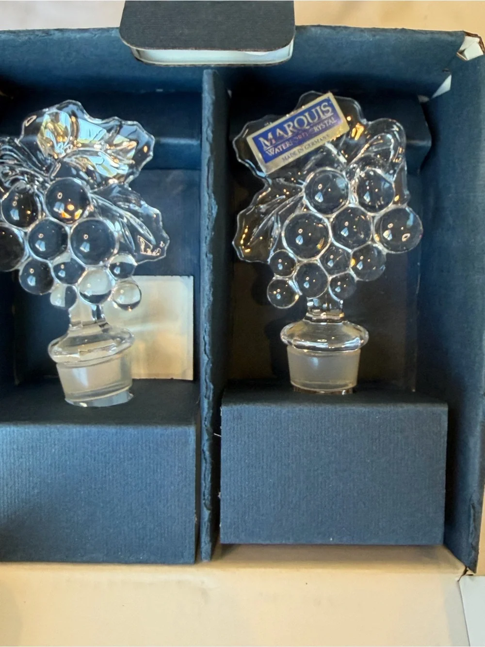 Marquis by Waterford Crystal Grape Wine Stoppers Set 2 Vintage Box Germany